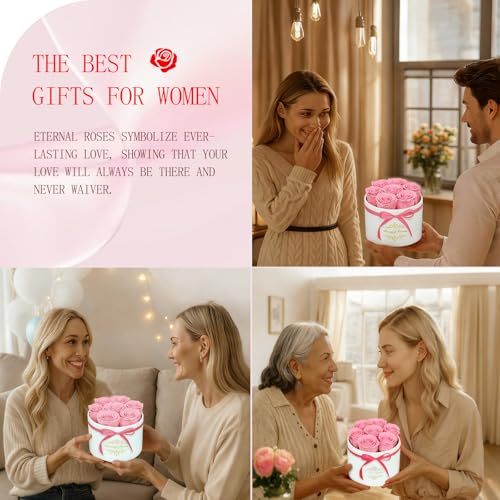 7 Forever Flowers in a Luxury Suede Box, Preserved Roses Birthday Gifts for Women, Romantic Anniversary Wedding Gifts for ...