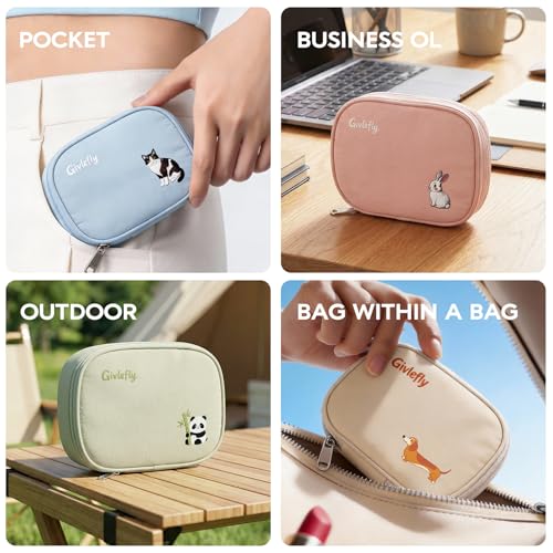 GIVLEFLY Cute Mini Nylon Coin Purse for Women, Small Makeup & Tampon Pouch for Purse, Embroidered Waterproof Zipper Walle...