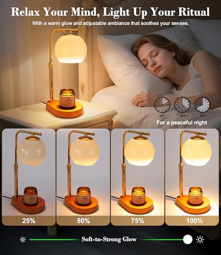 Nesscent Ivory Glass Candle Warmer Lamp Adjustable Height with Timer 2 4 8H Modern Wax Melt Warmer with Dimmer Wood Base I...