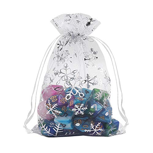 HRX Package 100pcs Snowflake Organza Gift Bags Christmas 4x6 inch, Small White Mesh Jewelry Pouches Little Drawstring Cand...