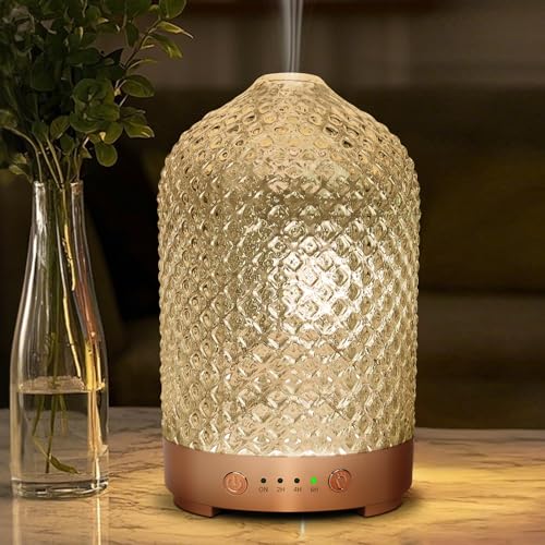 Essential Oil Diffuser 200ml-Ultrasonic Aroma Diffuser with 4 Timers, Aromatherapy Diffuser 7 Color LED Lights Auto Shut-O...