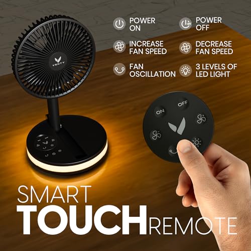 VENTY Portable Fan - Wireless Battery Operated Fan - 4 Speeds - LED Lighting - Carry Case & Remote Control - Cruise Travel...