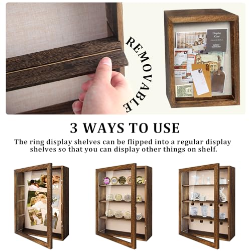 YEPOTUE Shadow Box Frame 11x14, Deep Shadow Box Display Case with Linen Back and Removable Shelves, Wooden Memory Box for ...