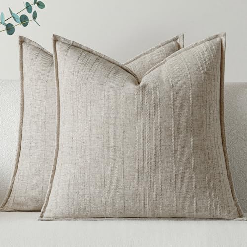 a moment Linen Pillow Covers Set of 2,Boho Farmhouse Throw Pillowcases Neutral Textured Decorative Covers for Couch Sofa B...