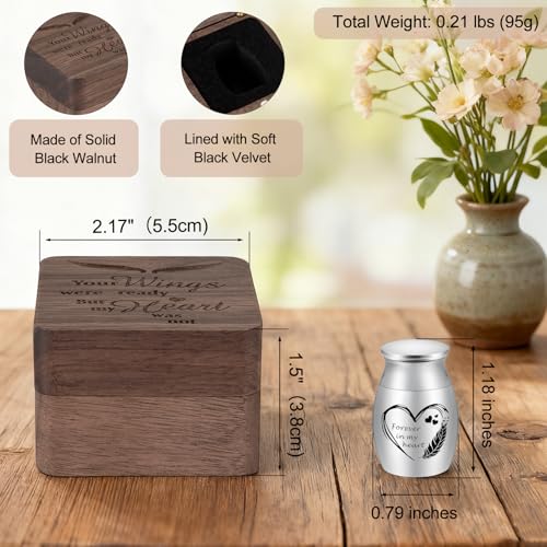 Dletay Angel Wing Small Urns for Human Ashes Square Wooden Keepsake Box 1.57 Inches Heart Mini Cremation Urns for Women Me...