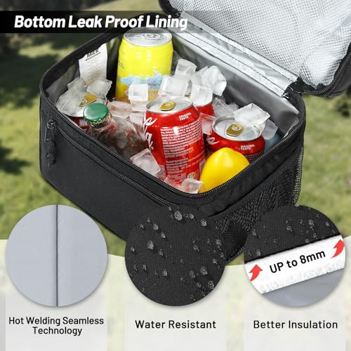 MIER Insulated Lunch Box Dual Compartment Lunch Bag Leakproof Cooler for Men Women Adult Work, Black, Medium (Upgraded Ext...