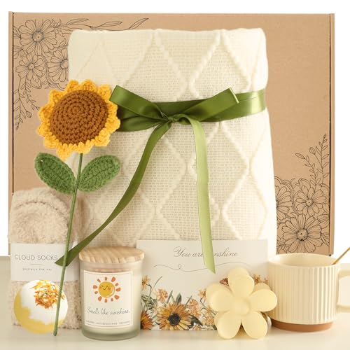 JOXICOL Sending Sunshine Sunflower, Happy Birthday Gifts Basket for Women, Best Friend, Friendship, Gift Box Baskets for W...
