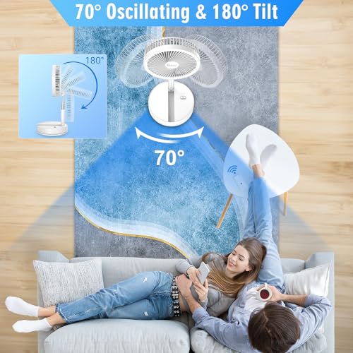 Portable Foldable Rechargeable Oscillating Fan - 8.6" 8000mah Battery Operated USB C Small Fan Remote, Quiet Table Desk Fa...