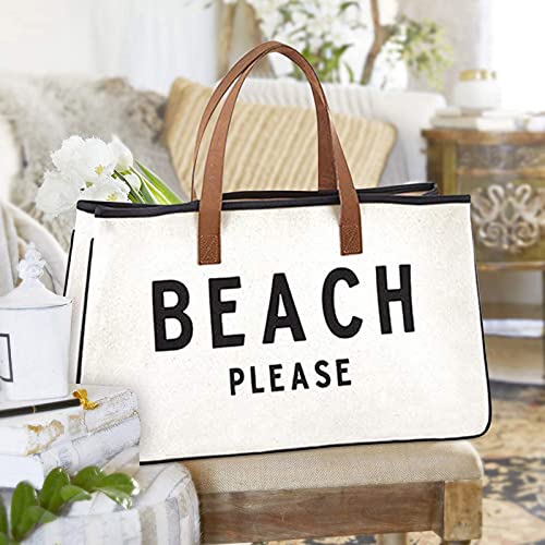 Santa Barbara Design Studio Womens Tote - Cotton Canvas Shoulder Bag with Leather Handles and Waterproof Lining, Large, Be...