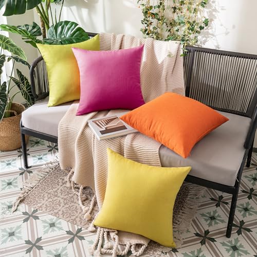 MIULEE Pack of 2 Decorative Outdoor Solid Waterproof Throw Pillow Covers Faux Linen Garden Farmhouse Cushion Cases for Pat...