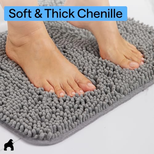 GORILLA GRIP Bath Rug Mat, Thick Soft Absorbent Chenille, Quick Dry Microfiber Mats, Rubber Backing Washable Shower Floor ...
