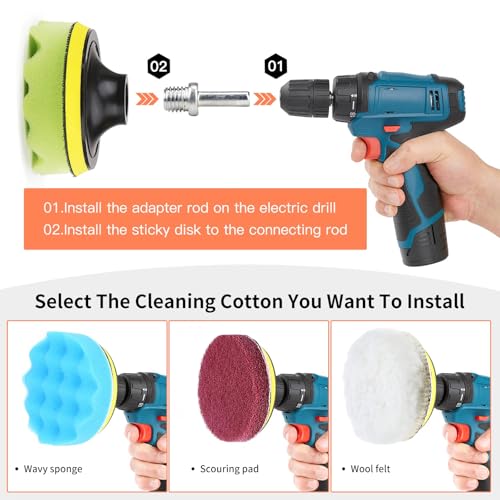 TOWBRUS 32 Pack Drill Brush Attachments Set Scrub Pads Sponge Buffing Pads Crevice Cleaning Brush for Home Bathroom Car Ki...
