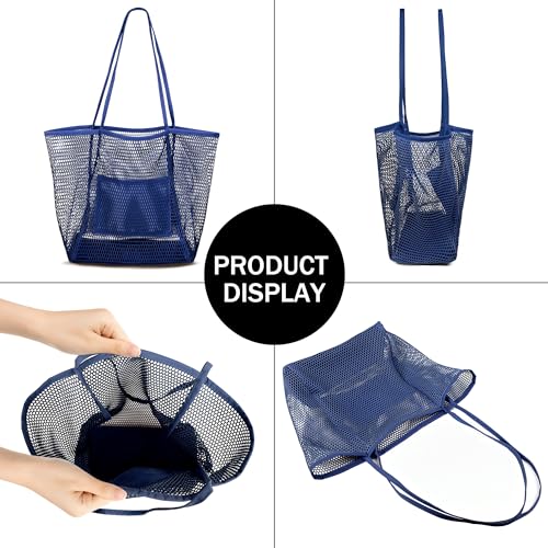 Frenou Mesh Tote Beach Bag For Women Fairycore Hobo Bag,Shoulder Bag Casual Crochet Bags Navy