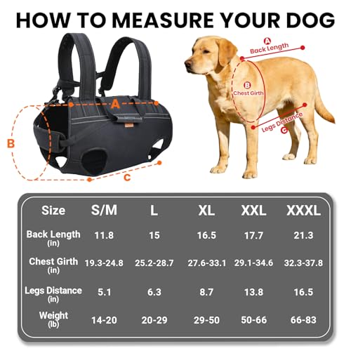 Terapaton Dog Lift Harness Backpack Carrier for Large Dogs, Full Body Sling with Handle, Dog Harness for Joint Injuries, A...