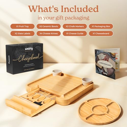 SMIRLY Charcuterie Large Bamboo Cheese Board Set for Serving - House Warming Gifts for New Home, Wedding, Bridal Shower & ...