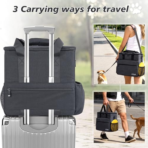 LASUK Dog Travel Bag, Large Pet Travel Set with Multi-Function Pockets, 2 Food Storage Containers, 2 Collapsible Bowls, 1 ...