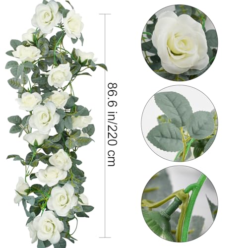 Bacucine Flower Garland Rose Vine 4Pcs 28FT Artificial Floral Garland with Green Leaves Hanging Rose Vine for Wedding Part...