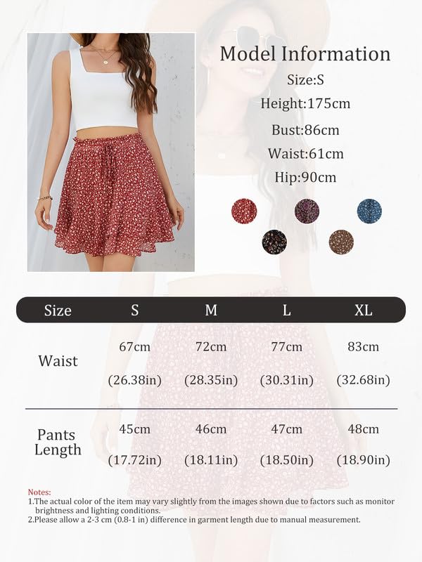 Summer Flowy Skirts Women Mini Skorts Casual Boho Floral Skirts Ruffle with Shorts Underneath Beach Tiered Skorts