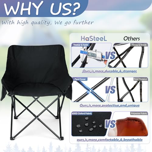 HaSteeL Camping Chair for Adults, Compact Folding Portable Chairs Set with Side Pockets for Outdoors Fishing, Hiking, Back...