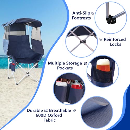 Folding Camping Chairs Canopy Outdoor: Sports Portable Beach Chair with Canopy-Lawn Beach Chairs with Umbrella for Adults-...
