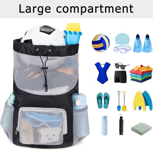 Veious Swim Bag for Kids Mesh Beach Backpack for Boys Lightweight Drawstring Beach Bag Swimming Pool Sports Gym String Bag...