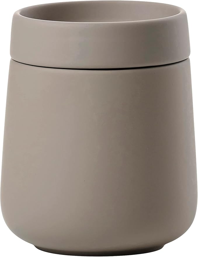 Zone Denmark Nova One Ceramic Storage Box with Lid for Bathroom Utensils Such as Cotton Pads & Cotton Buds Diameter 3.3", ...