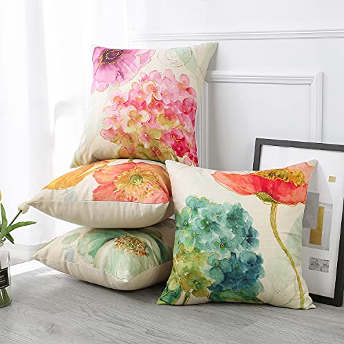 Artscope Set of 4 Waterproof Throw Pillow Covers 20x20 Inches, Hydrangea and Lotus Pattern Decorative Cushion Covers, Perf...