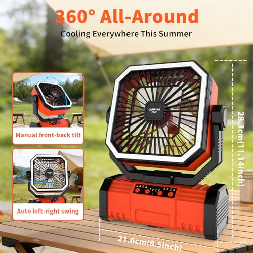 Super RGB Camping Fan with LED Light,20000mAh Battery Operated Oscillating Tent Fan,Portable Fans Rechargeable W/4-Speeds...