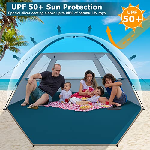 COMMOUDS Beach Tent Sun Shade for 3/4/6/8 Person, UPF 50+ Beach Sun Shelter Canopy Tent, Lightweight, Easy Set Up and Carry
