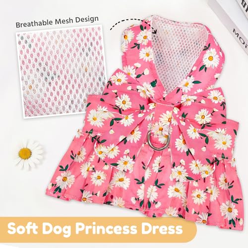 BAEJMJK Dog Dress Bowknot Harness Leash Set for Small Dogs Cats Daisy Floral Girl Dog Dresses Cute Puppy Princess Clothes ...