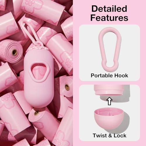VETRESKA Dog Poop Bag Dispenser with Cherry Blossom Scented Poop Bags, Leak Proof and Extra Thick Pet Waste Bags, 1 Poop B...