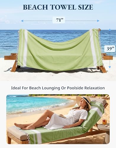 LANE LINEN Turkish Beach Towel 2 Pack, Oversized Beach Towel 39"x71", Lightweight Beach Essentials for Women, Large Pool T...
