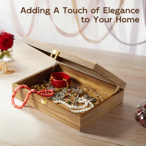 BWODYAY Acacia Wood Keepsake Box, Large Decorative Box, Memories Box with Lids, Wedding Keepsake Box, Jewelry Box, Prayer ...
