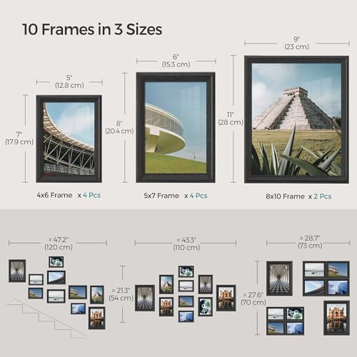 SONGMICS Picture Frames with 16 Mats, Set of 10 Collage Photo Frames, Two 8x10, Four 5x7, Four 4x6 Frames, Hanging or Tabl...
