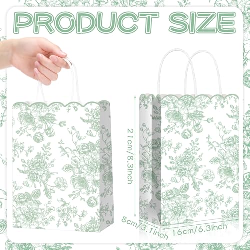 Kolldenn 24 Pcs Sage Green Floral Gift Bags with Handles Wildflower Party Favor Candy Treat Goodie Bags Scalloped for Birt...