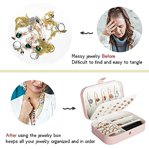 Hatori Travel Jewelry Box, PU Leather Small Jewelry Organizer for Women Girls, Portable Mini Travel Case Display Storage H...
