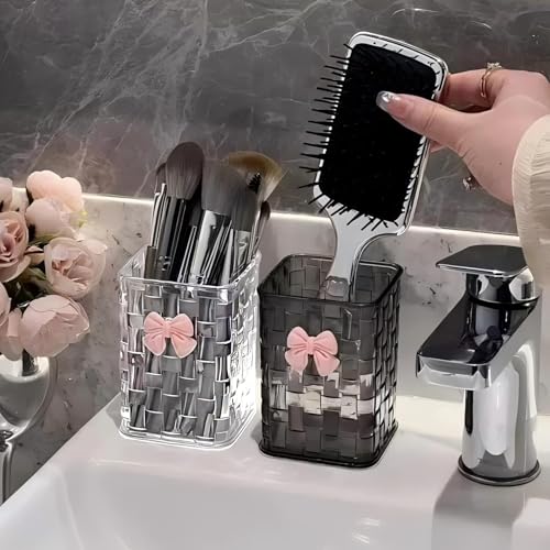CCREDONE Acrylic Pen Holder for Desk, Clear Pencil Organizer Makeup Brush Cup Holders with Bow Back To School Accessories ...