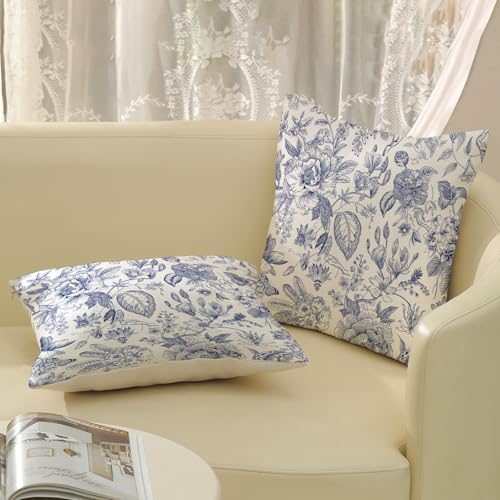 OFIRD Spring Pillow Covers 18x18 Pack of 2 Navy Blue Floral Throw Pillow Covers Outdoor Decoration Summer Flower Pillowcas...