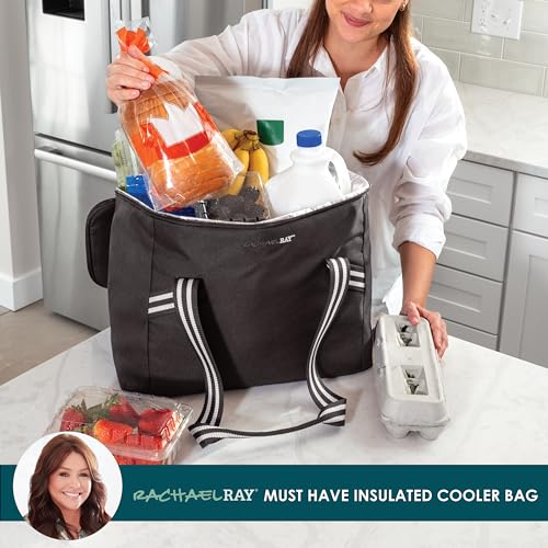 Rachael Ray Field Tote - Soft Sided Zippered Cooler Bag, Insulated & Leak Proof Grocery Bag, Portable Travel Cooler, Hot o...
