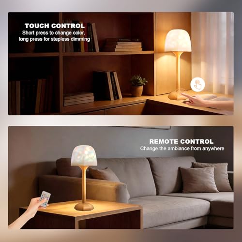 DEXULESA Rechargeable Table Lamp with Remote Control, 16 Color Changing LED Night Light with Water Ripple Projection, Adju...
