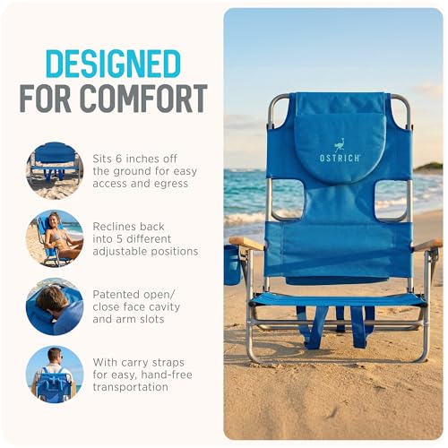 Ostrich the Tommy-O Backpacker Beach Chair with Face Hole and Cup Holder, Lightweight and Adjustable for Sunbathing at the...