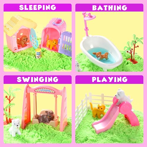 Carolart Pet Sensory bin,Dog and Cat Sandbox for Kids,Kids Play Sand Kit,Pet Play Set with Sensory Sand,Pet Care Play Set,...