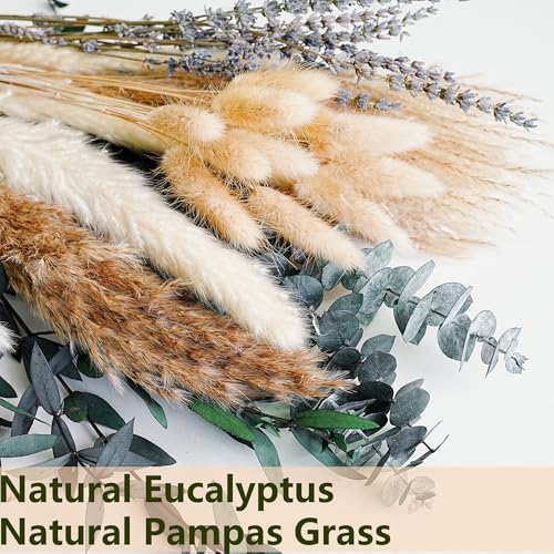 Green Pampas Grass Boho Bouquet – Exquisite Lavender and Eucalyptus Dried Flower Arrangements for Western Boho Decor – Rus...
