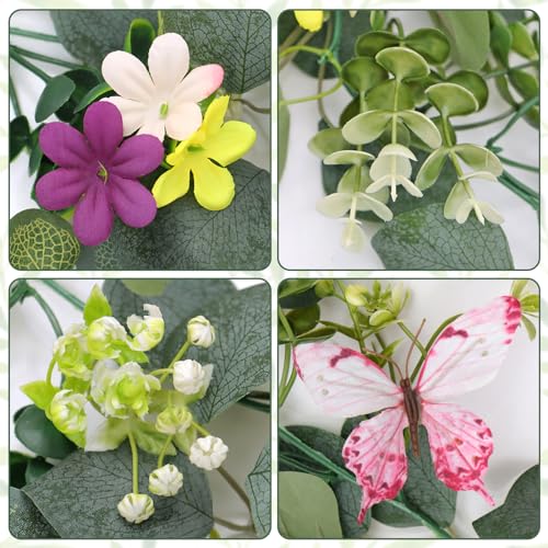 ASTNIC 4 Pack 5.68 FT Artificial Daisy Garland with 3D Butterfly, Hanging Fake Flowers Greenery Eucalyptus Garland Floral ...