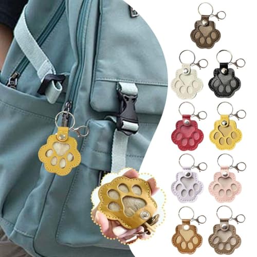 DTREELS Dog Fur Storage Key chain, Cute Leather Paw Key chain Pet Hair Keepsake Keyring, Unique Memorial Collection Keychain