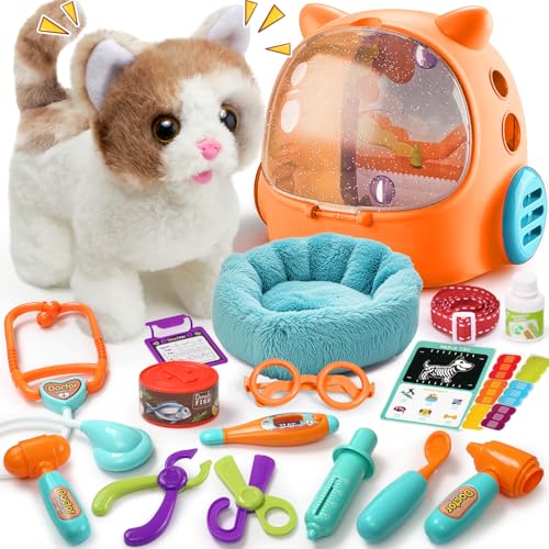 TUZT 17PCS Interactive Cat Toys for Kids, Toys for 3 4 5 6 7 8 Year Old Girls Kids Boys, Walking & Meowing Cat Toy with So...