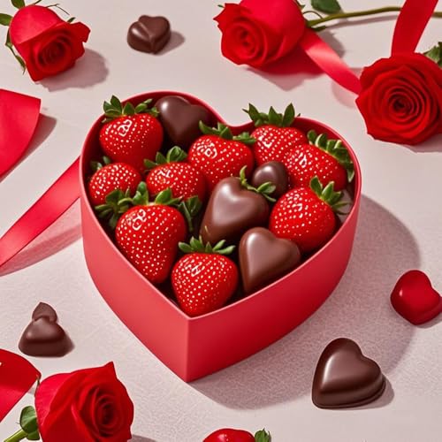 Manoczy 10" Cardboard Heart Shaped Mache Flowers Packaging Strawberries Sweets Gift Box with Clear Lid Set of 2(L/M) (Red,...