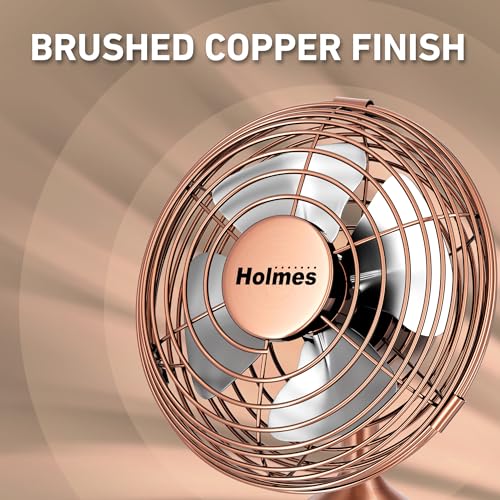 HOLMES 4" Mini Heritage Desk Fan, USB-Powered, Single Speed, 4 Blades, Adjustable 100° Head Tilt, Metal Construction, Idea...
