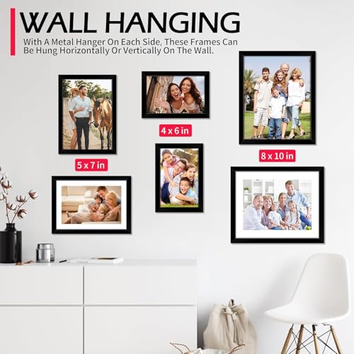 HOMERHYME 8x10 Picture Frame Set of 8, Black Photo Frames for Tabletop or Wall Display, Fits Pictures 5x7 with Mat or 8x10...