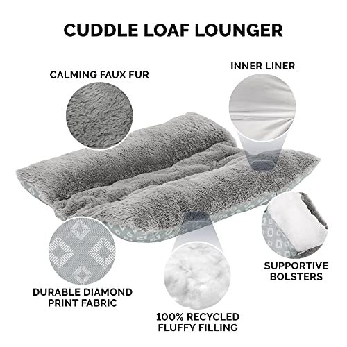 Furhaven Cat Bed for Indoor Cats, Washable w/ Removable Bolsters, For Pets Up to 18 lbs - Plush & Diamond Print Cuddle Loa...
